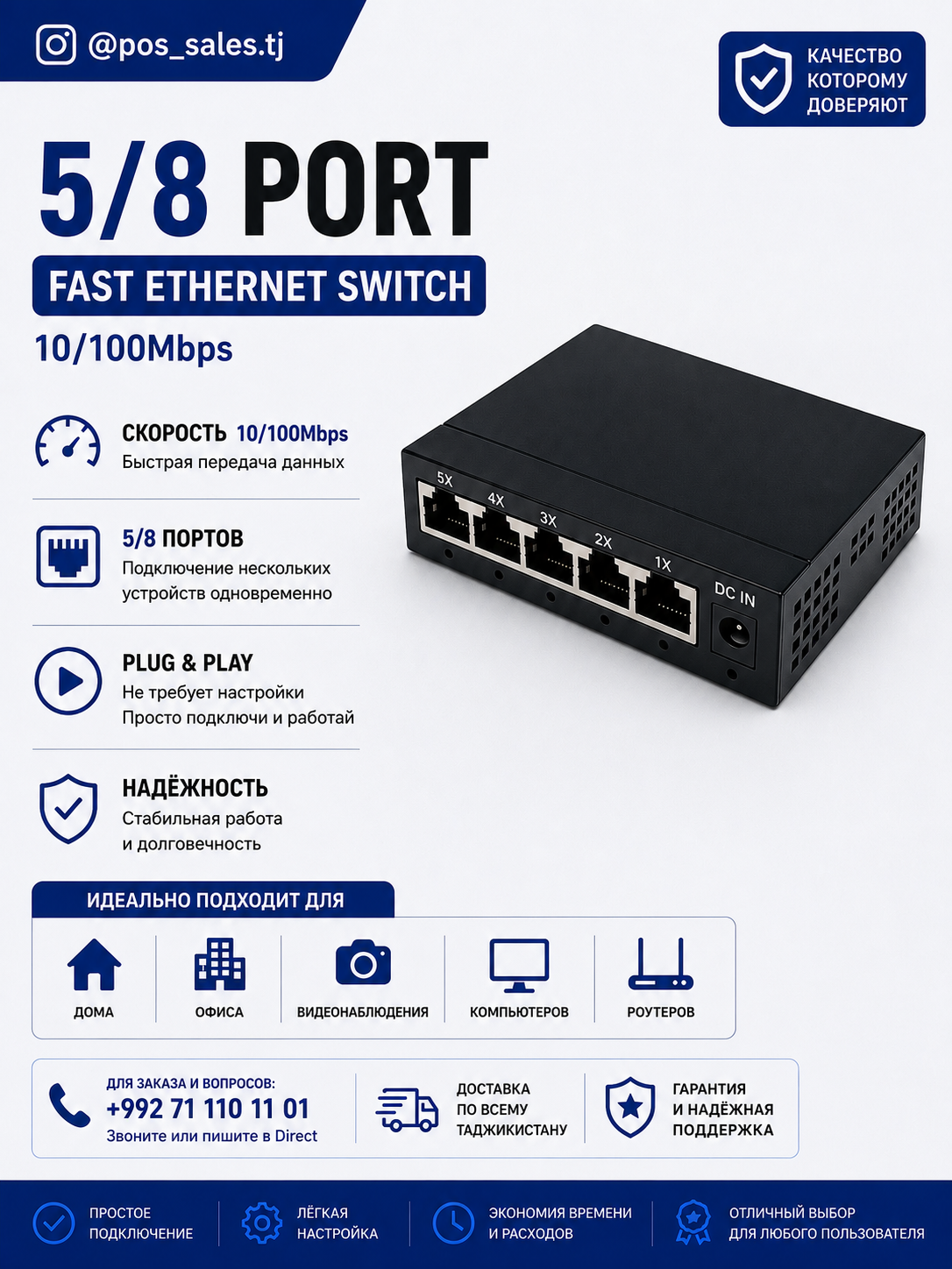 5/8-портовый Fast Ethernet Switch 10/100 Mbps